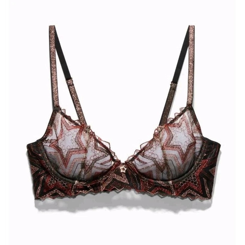 Savage X Fenty Bra Shining Star Embroidered Unlined Demi Sheer Womens Size 32C